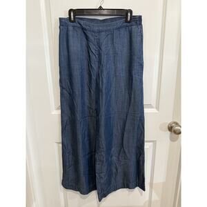 Chico's The Ankle Trouser Blue Chambray Wide Leg Pants Sz 1 Lightweight Lyocell